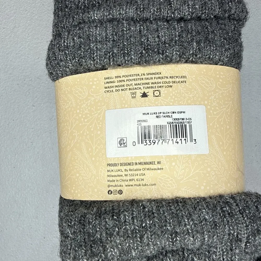 Muk Luke 2 Pack Women’s Slouch Cabin Socks Red Fairisle One Size Fits Most